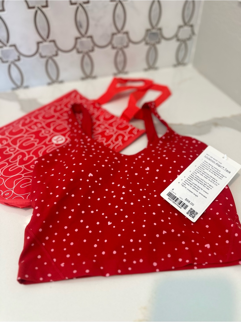 Lululemon Align Tank Top Light Support heart scattered dot print red size 4 ❤️💖